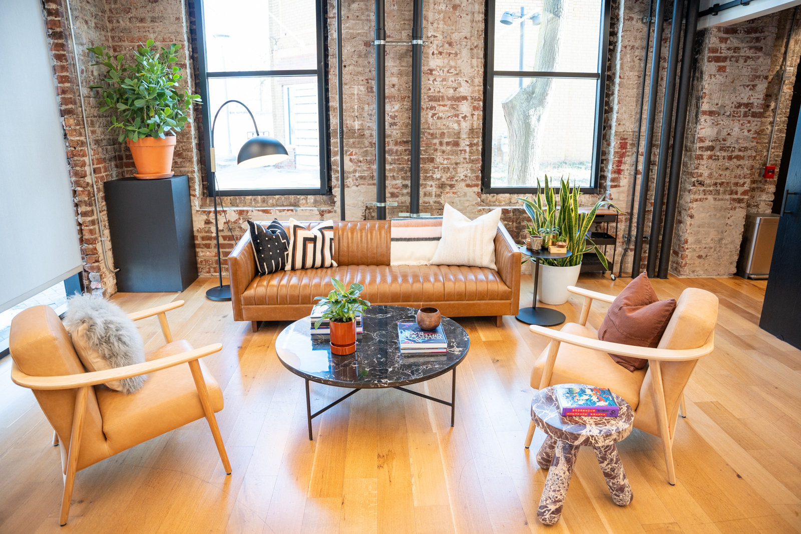 Couches and chairs in the main studio space