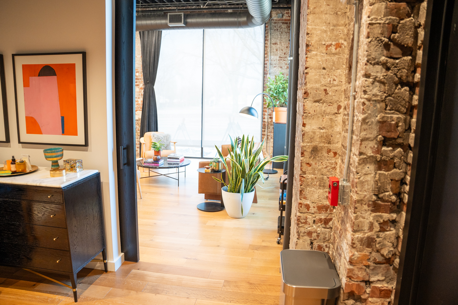 Looking towards the lounge area of the studio from inside the kitchen