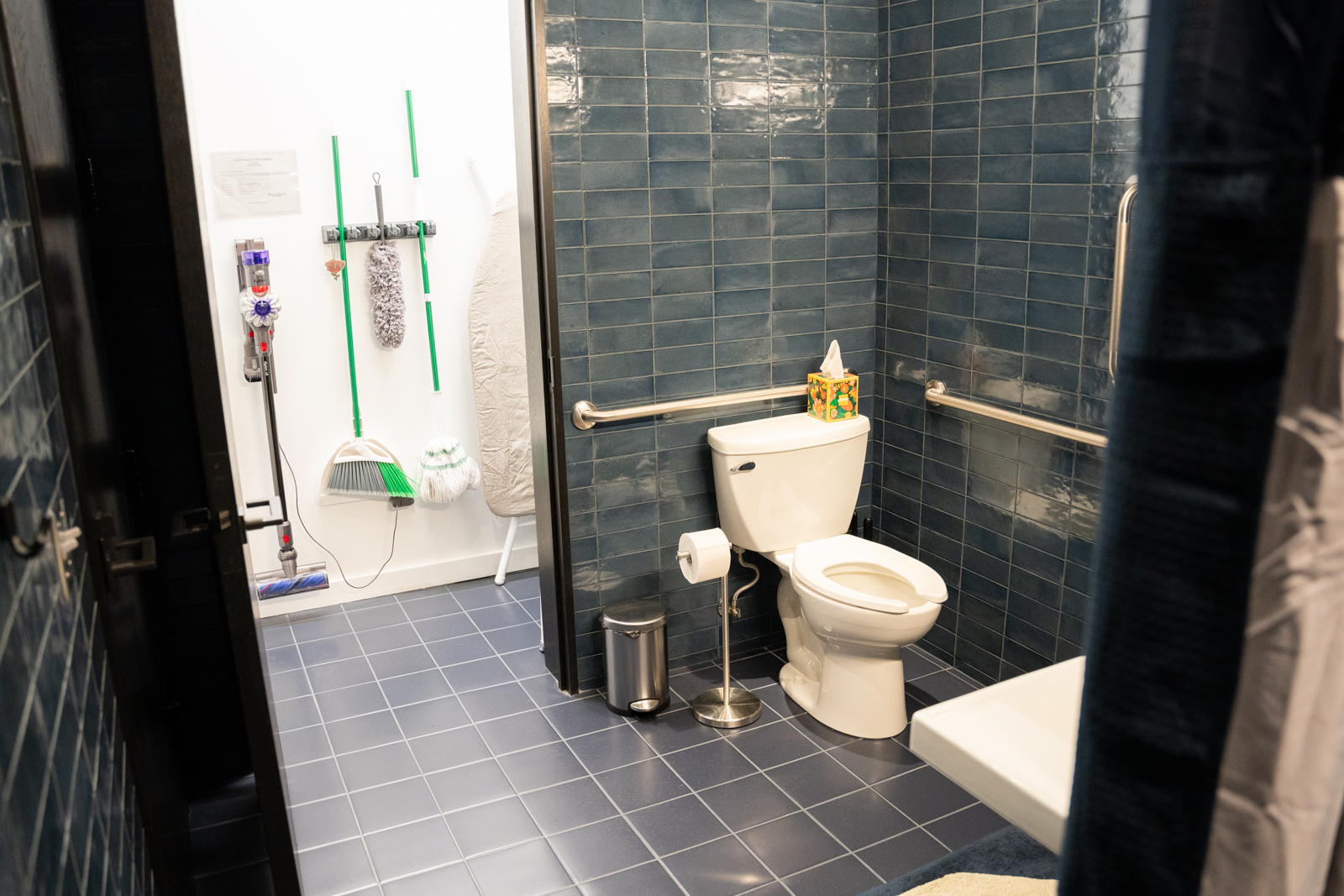 View of the bathroom and closet in the studio